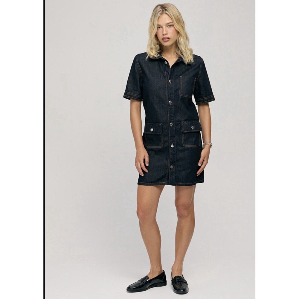 ETICA Women's MEDIUM New Mini Dress Denim Button Front School Girl Greenwich